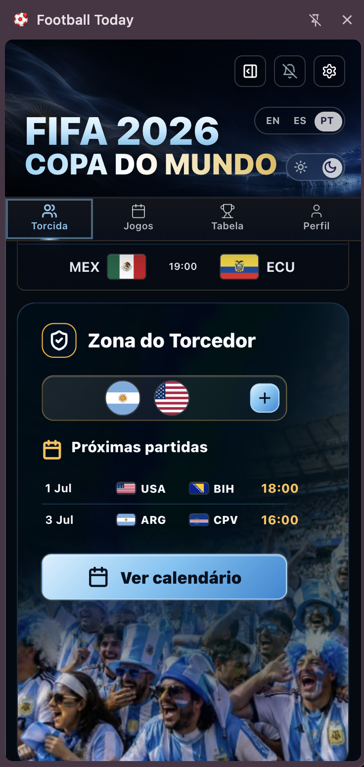 Football Today FIFA World Cup 2026 side panel with Argentina fan setup
